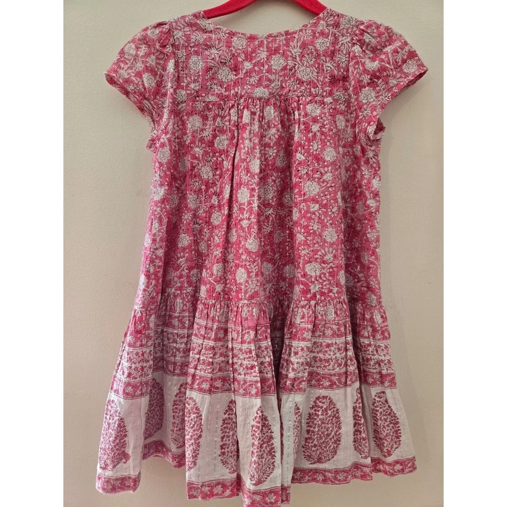 Pink Chicken NY Girls Pink Floral Block Print Metallic Tiered Dress 4Y